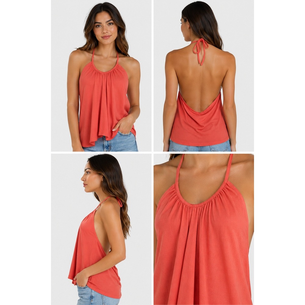 Old Navy Earthy Bronze Metallic Halter‎ Top Boho Festival Fairy Grunge Waffle 3X